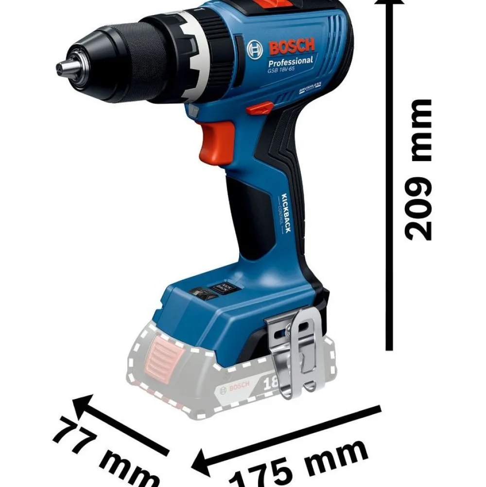 Akkuiskuporakone Bosch Professional GSB 18V-65 18V 2x2,0 Ah akuilla + L-Case*Bosch Power Tools