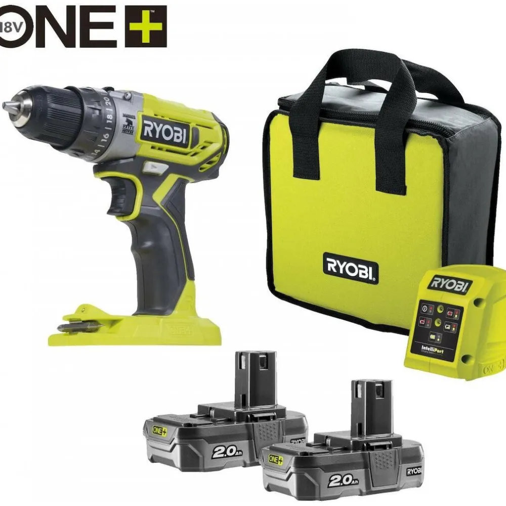Akkuiskuporakone ONE+ R18PD2-220SL 18V 2x2,0 Ah akuilla*Ryobi Outlet