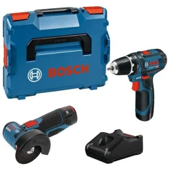 Akkukonesarja Bosch Professional GSR 12V-15 + GWS 12V-76 2x2,0 Ah akuilla + L-Boxx*Bosch Power Tools