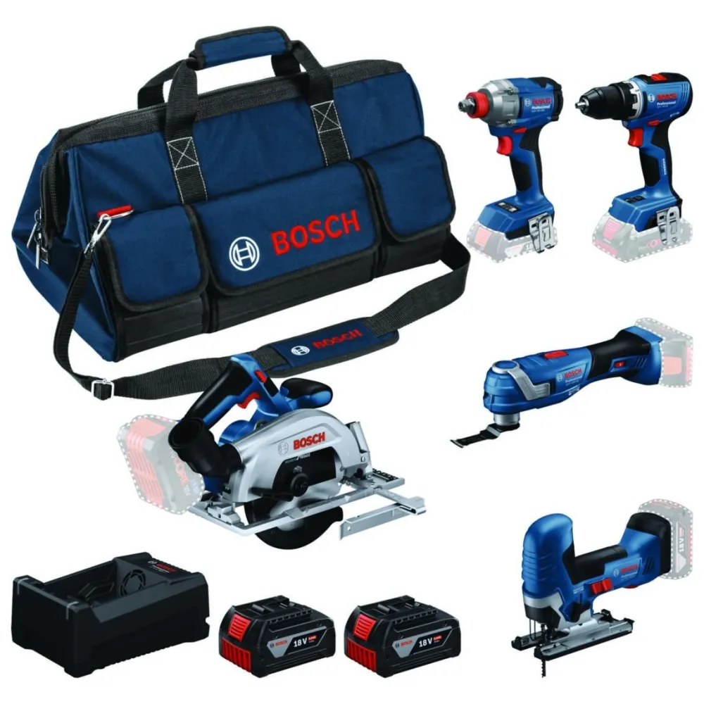 Clearance Akkukonesarja Bosch Professional GSR/GDX/GKS/GOP/GST 5 osaa 18V 2x5,0 Ah akuilla + laukku Akkukonesarjat