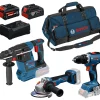 Clearance Akkukonesarja Bosch Professional GSR/GBH/GWS 3 osaa 18V 5,0+5,5 Ah akuilla + laukku Akkukonesarjat