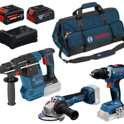 Clearance Akkukonesarja Bosch Professional GSR/GBH/GWS 3 osaa 18V 5,0+5,5 Ah akuilla + laukku Akkukonesarjat