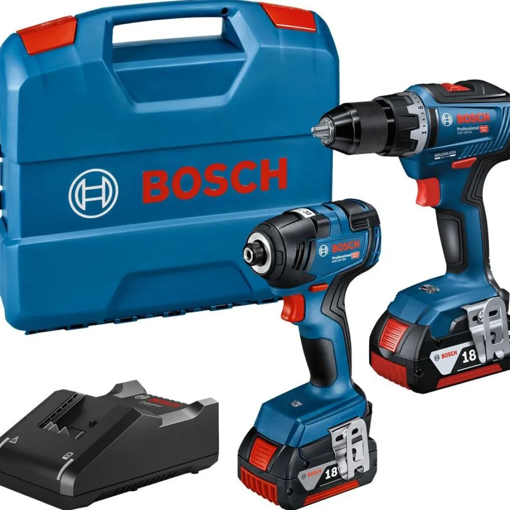 Akkukonesarja Bosch Professional GDR 18V-200 + GSR 18V-55, 2x4,0 Ah akuilla + L-Case Akkukonesarjat
