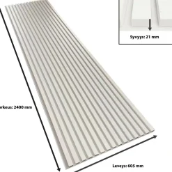 Akustiikkalevy rimapaneeli, 21x605x2400mm, kokonaan valkoinen*Aarni Clearance
