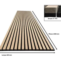 Akustiikkalevy rimapaneeli, 21x605x2400mm, vaalea tammi puuviilu*Aarni Outlet