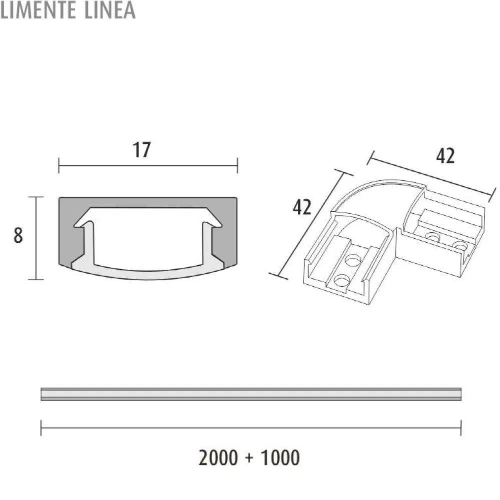 Clearance profiili LINEA 2m+2m+1m eri värejä Led-Listat|Led-Muuntajat Ja Led-Tarvikkeet