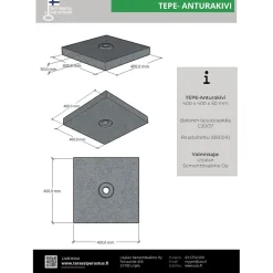 Discount Anturakivi TEPE 400x400x50 mm ponttirakenteella harmaa Perustus Ja Maanrakennus|Betonilaatat