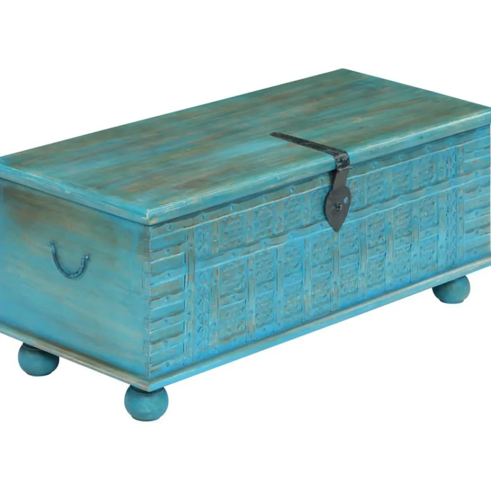 Arkkupöytä kiinteä mangopuu 100x40x41 cm sininen*FinePRICE Clearance