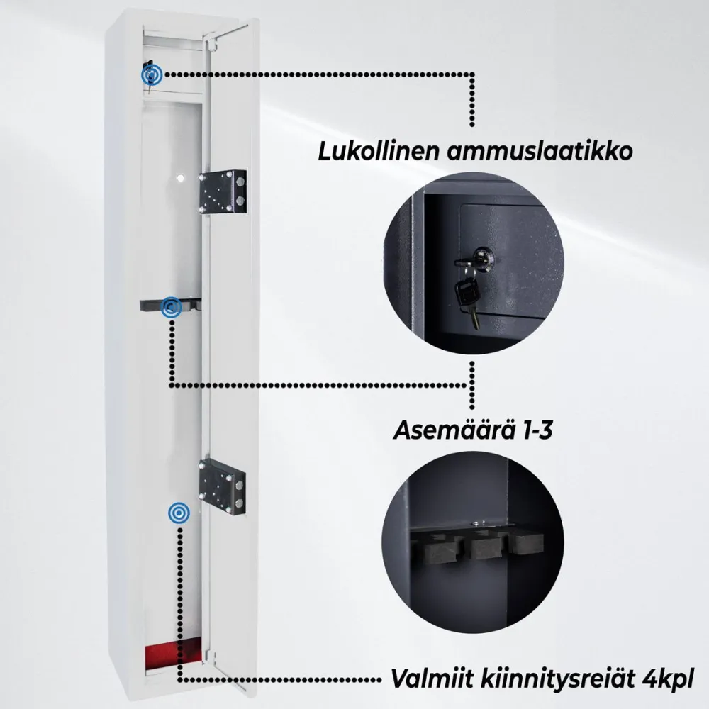 Best Asekaappi 3 aseelle AS300 V3 valkoinen Asekaapit