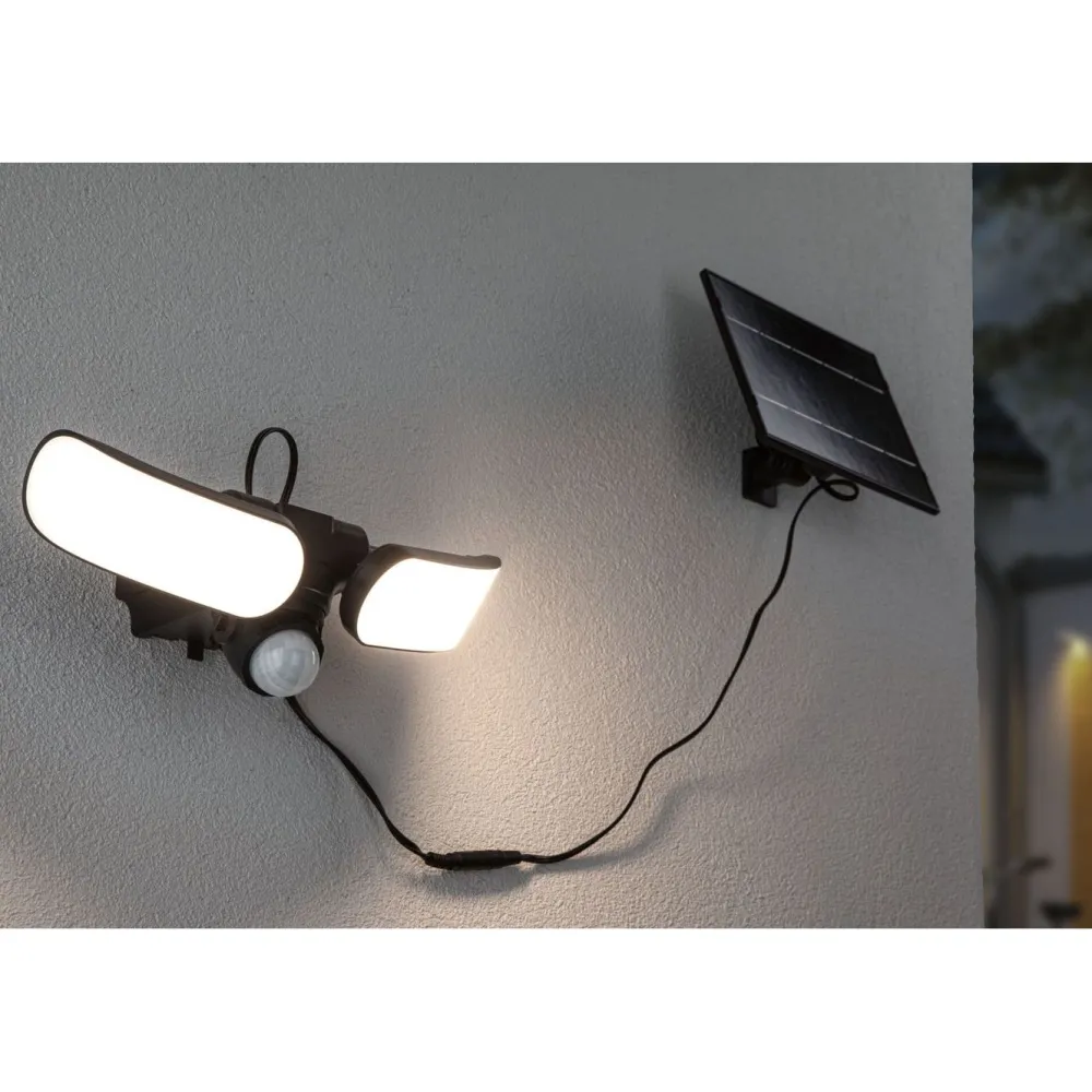 Aurinkokennoseinävalaisin Sonlig 286x137mm USB-ladattava hämäräohjattu liiketunnistin IR IP65 3000K 2x9W 2x1100lm antrasiitti*Paulmann Best