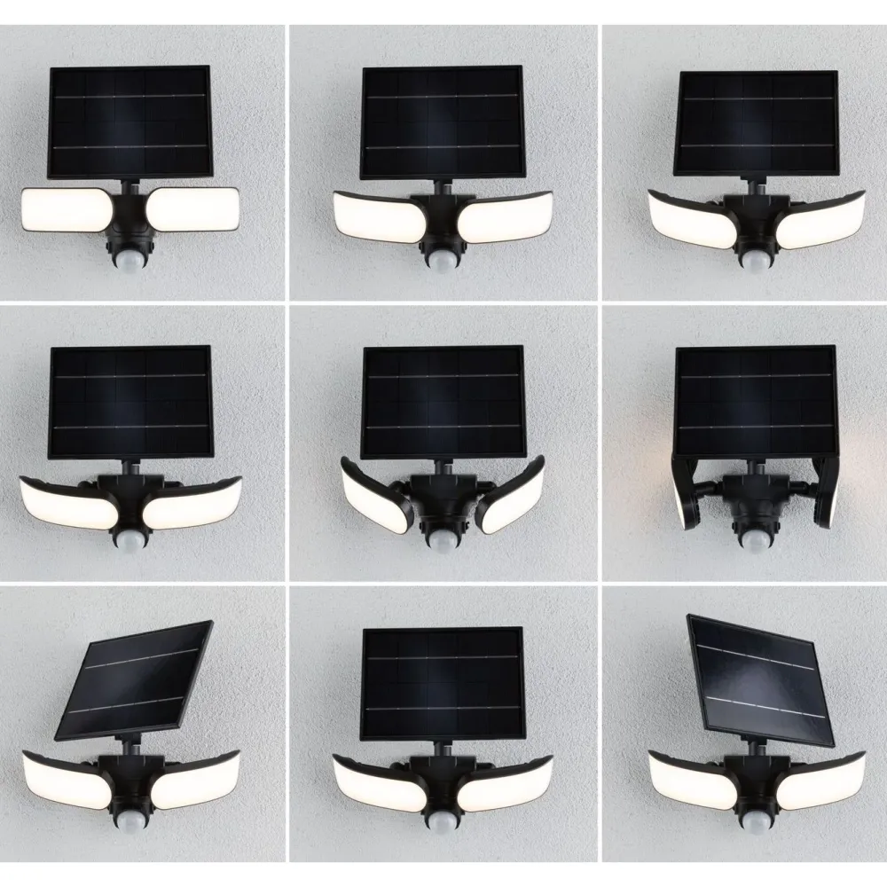 Aurinkokennoseinävalaisin Sonlig 286x137mm USB-ladattava hämäräohjattu liiketunnistin IR IP65 3000K 2x9W 2x1100lm antrasiitti*Paulmann Best