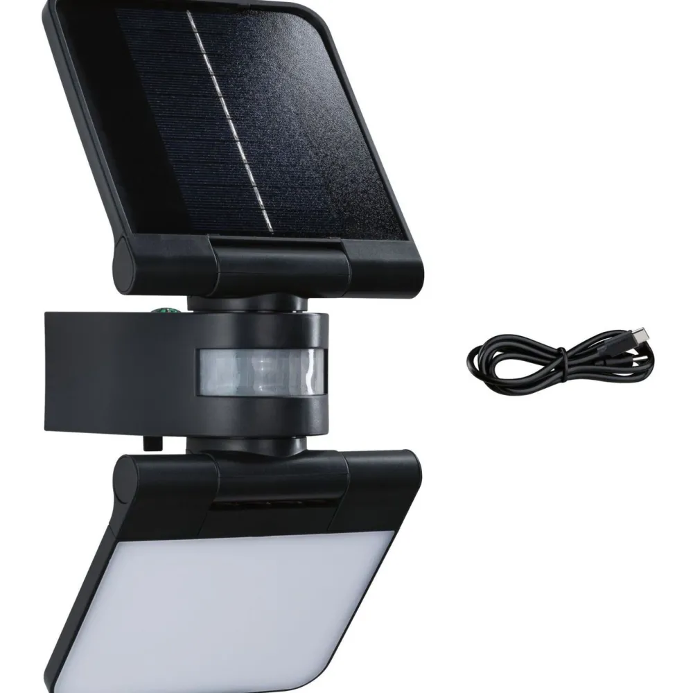 Outlet Aurinkokennoseinävalaisin Lesla 150x130mm USB-ladattava hämäräohjattu liiketunnistin IR IP65 3000K 12.5W 1000lm antrasiitti Ulkovalaisimet Liiketunnistimella Ja Hämäräkytkimellä|Ulkovalaisimet Liiketunnistimella
