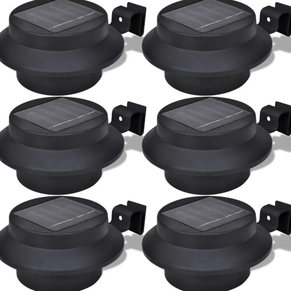 Aurinkovoimalla toimiva 6-osainen musta aitavalosarja Aurinkokennovalaisimet|Ulkovalaisimet Hämäräkytkimellä