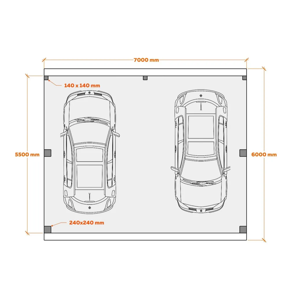 Sale Autokatos Ralf 42m2, kantavuus 250 kg/m² Autokatokset|Autotallit Kahdelle Autolle