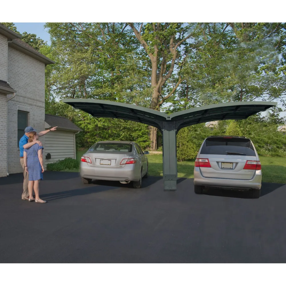 Discount Autokatos Arizona Breeze Wings&Arch, 26.9m², kahdelle autolle, tummanharmaa/harmaa Autotallit Ilman Rakennuslupaa|Autokatokset