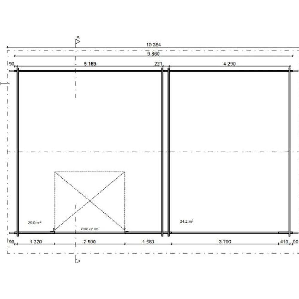 Discount Autotalli ja autokatos AT30KL, 29.9m² + 24m² Autotallit Kahdelle Autolle