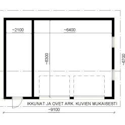 Autotallin runkopaketti , kahden auton talli ja varasto, sivusta ajettava, murrettu harjakatto, kerrosala 61 m²*Timburg Best