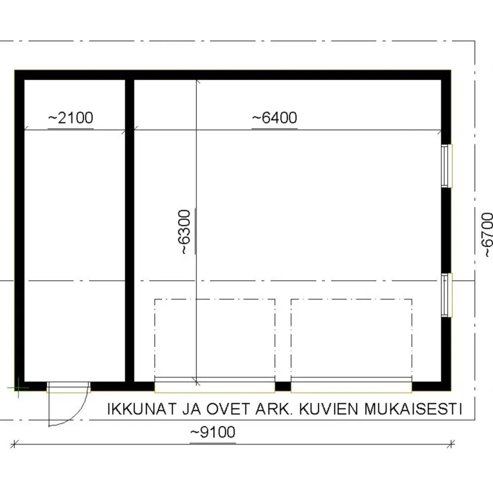 Autotallin runkopaketti , kahden auton talli ja varasto, sivusta ajettava, murrettu harjakatto, kerrosala 61 m²*Timburg Best