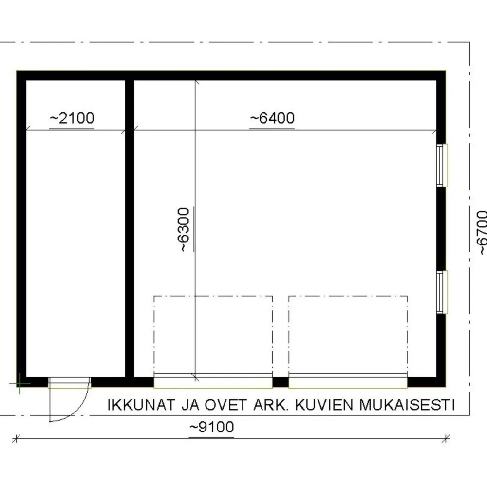 Clearance Autotallin runkopaketti , kahden auton talli ja varasto, sivusta ajettava, kerrosala 61 m² Autotallien Runkopaketit|Autotallit Kahdelle Autolle