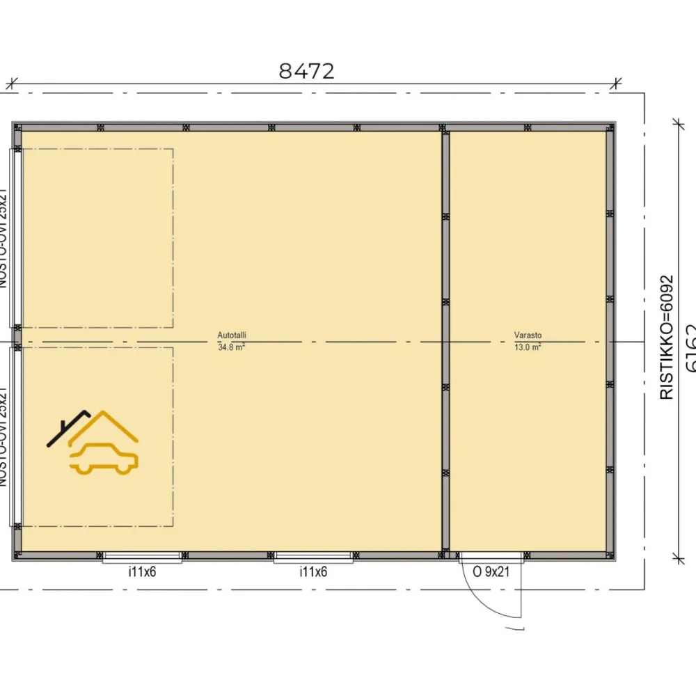 Outlet Autotalli A3, 53m² Autotallit Kahdelle Autolle