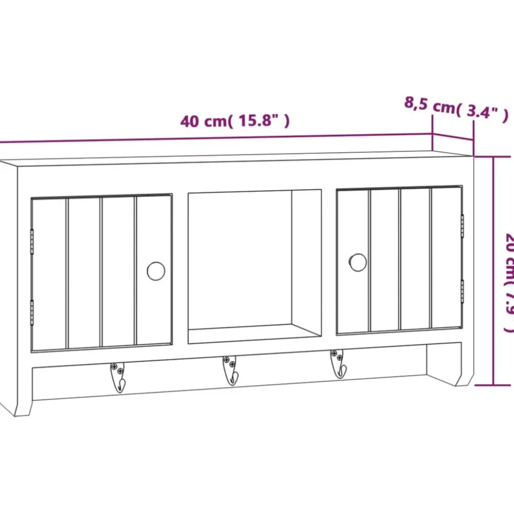 Avainkaappi valkoinen 40x8,5x20 cm tekninen puu ja teräs (50631)*FinePRICE Discount