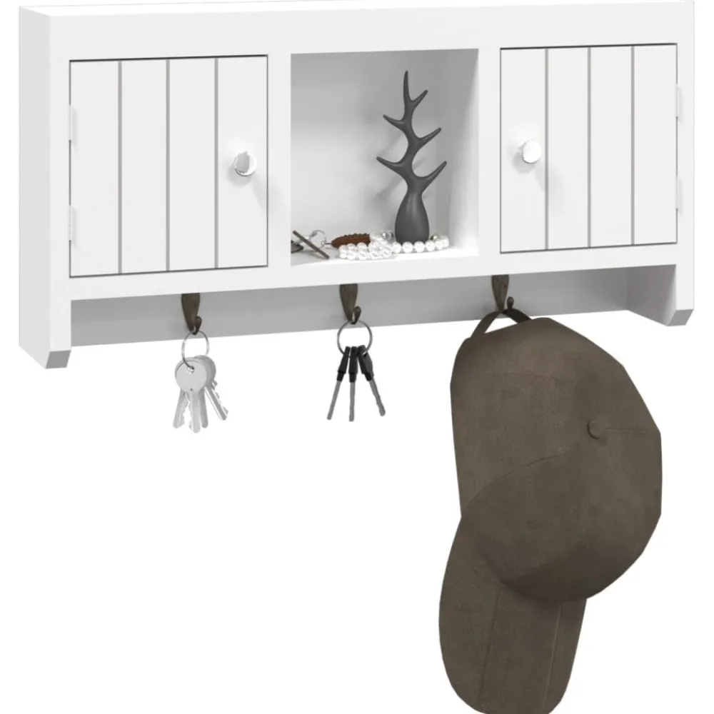 Avainkaappi valkoinen 40x8,5x20 cm tekninen puu ja teräs (50631)*FinePRICE Discount