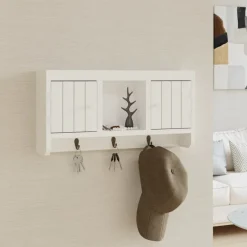 Avainkaappi valkoinen 40x8,5x20 cm tekninen puu ja teräs (50631)*FinePRICE Discount