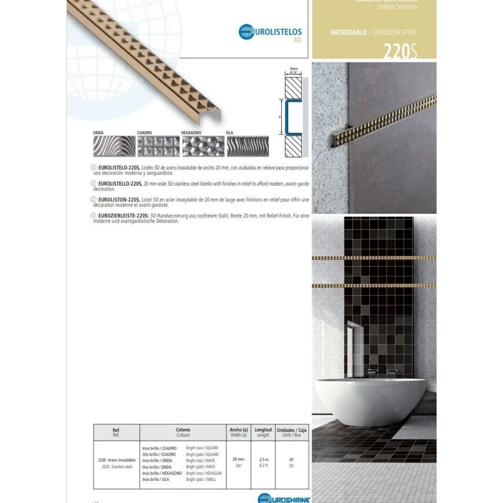 Boordilista Cuadro rst 220s, 20mm x 2.5m, eri värejä*Euroshrink Online