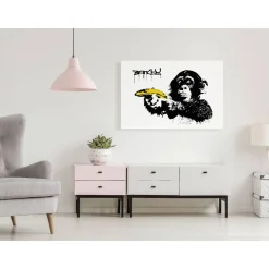 Sale Canvas-taulu Banksy: Monkey with Banana, 1-osainen, leveä, eri kokoja Taulut Ja Kehykset
