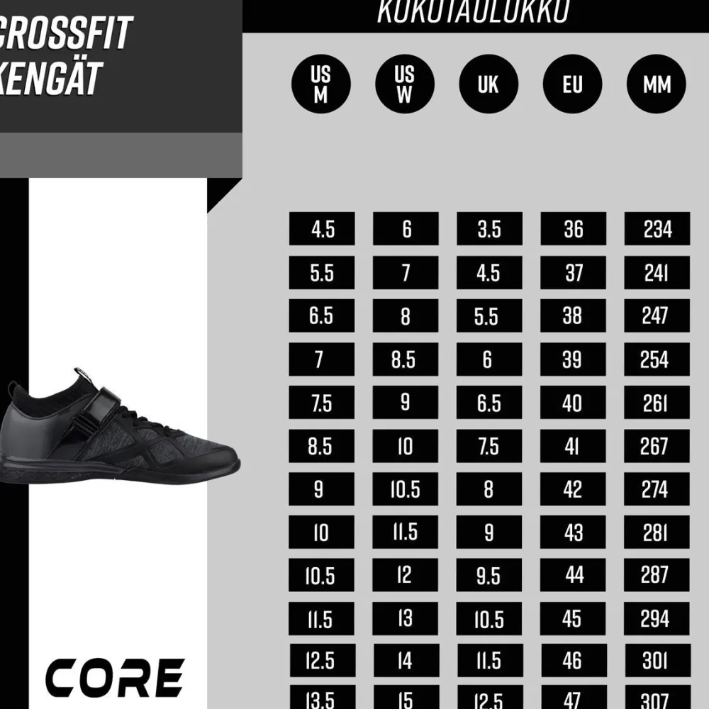 Crossfit-kengät , musta, eri kokoja*Core