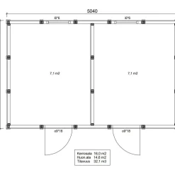 Elementtivarasto E11 5040x3180 mm 16.03 m² puuvalmis*Timburg