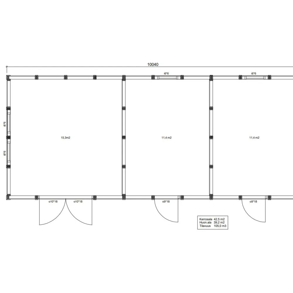Outlet Elementtivarasto E21 10040x4240 mm 42.57 m² puuvalmis Ulkovarastot