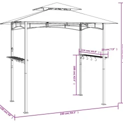 Grillikatos sivuhyllyillä 240x150x243 cm teräs antrasiitti*FinePRICE New