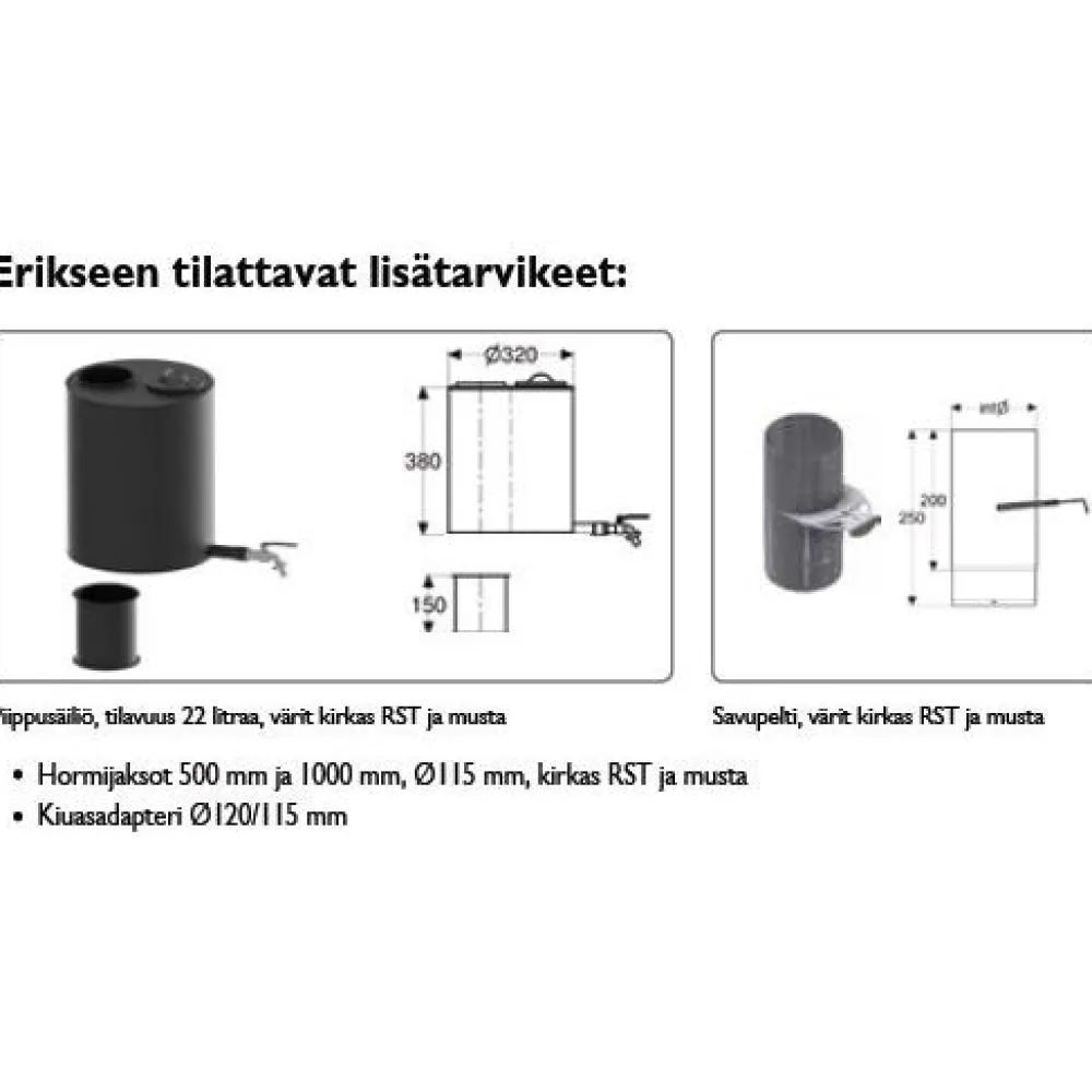 Outlet Hormijakso Ø 115 mm 500 mm musta Valmispiiput