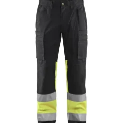 Discount Huomiohousut 1551 Highvis Stretch musta/huomiokeltainen Työhousut