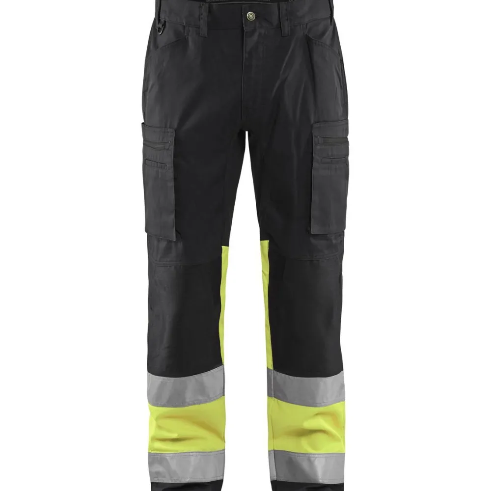 Discount Huomiohousut 1551 Highvis Stretch musta/huomiokeltainen Työhousut