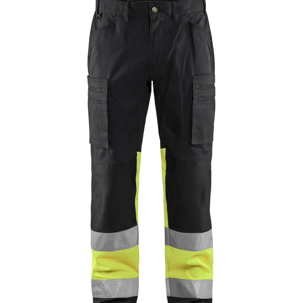 Discount Huomiohousut 1551 Highvis Stretch musta/huomiokeltainen Työhousut