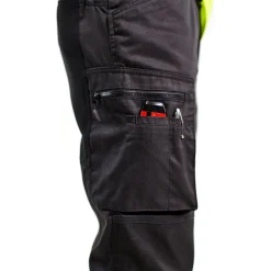 Discount Huomiohousut 1551 Highvis Stretch musta/huomiokeltainen Työhousut