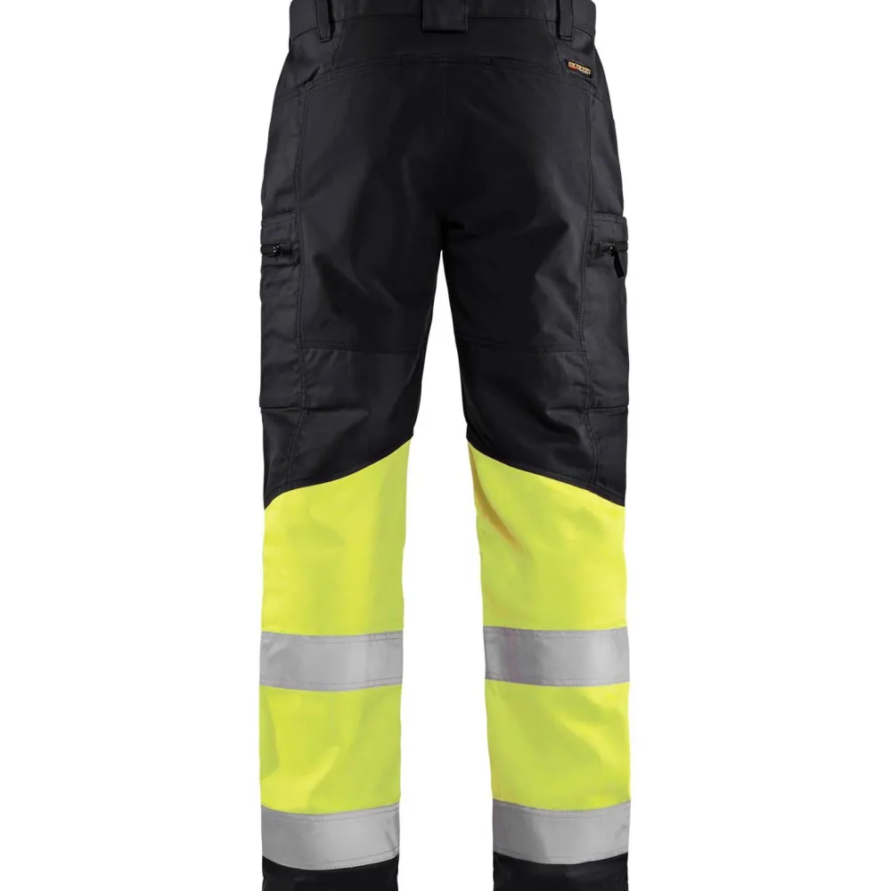 Discount Huomiohousut 1551 Highvis Stretch musta/huomiokeltainen Työhousut
