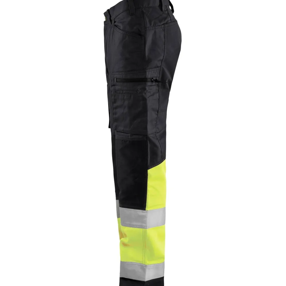 Discount Huomiohousut 1551 Highvis Stretch musta/huomiokeltainen Työhousut