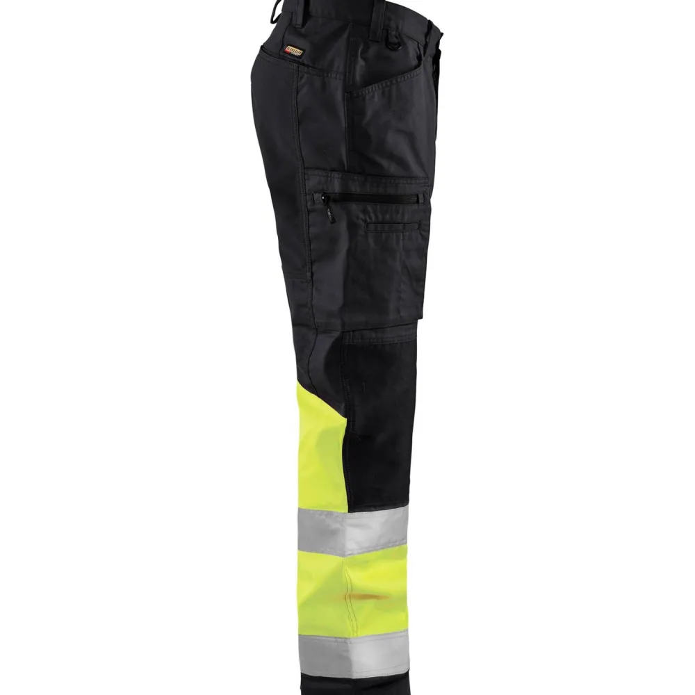 Discount Huomiohousut 1551 Highvis Stretch musta/huomiokeltainen Työhousut
