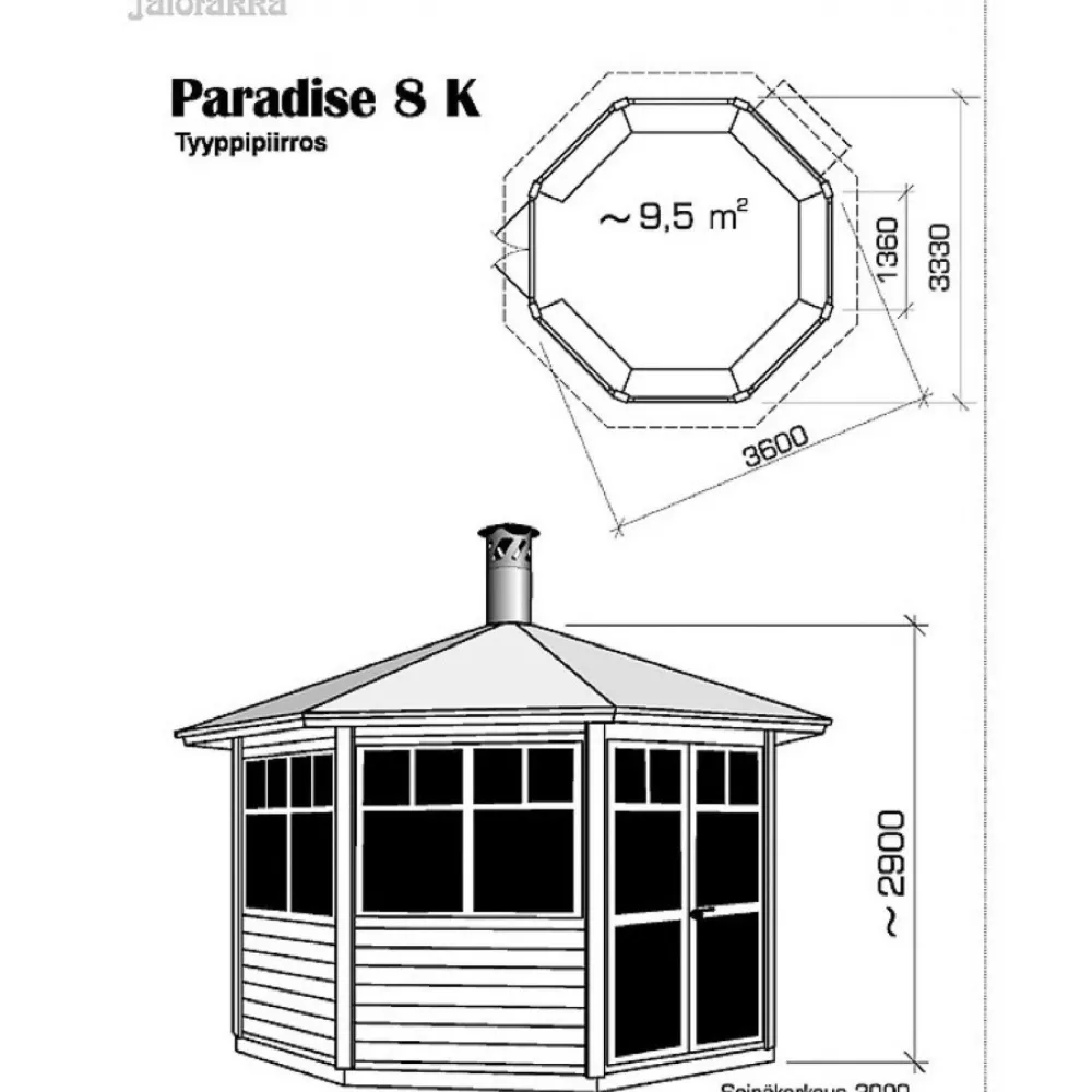 Huvimaja Paradise 8-kulmainen (9,5m²)*Jalotakka New