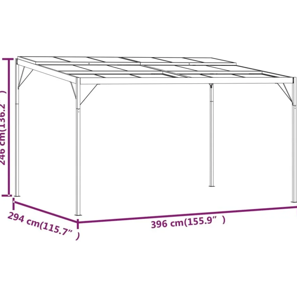 Huvimaja katolla 4x3x2,5 m alumiini ja teräs antrasiitti Paviljongit|Paviljongit