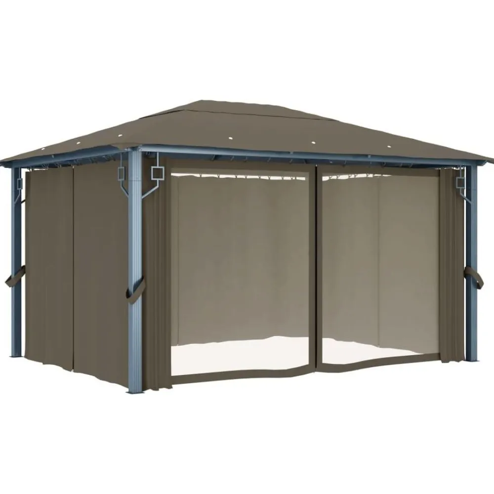 Huvimaja verhoilla 400x300 cm harmaanruskea alumiini Paviljongit|Paviljongit