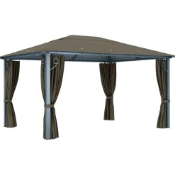 Huvimaja verhoilla 400x300 cm harmaanruskea alumiini Paviljongit|Paviljongit