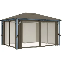Huvimaja verhoilla 400x300 cm harmaanruskea alumiini Paviljongit|Paviljongit