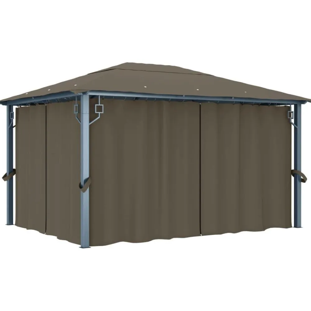 Huvimaja verhoilla 400x300 cm harmaanruskea alumiini Paviljongit|Paviljongit