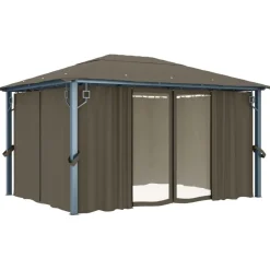 Huvimaja verhoilla 400x300 cm harmaanruskea alumiini Paviljongit|Paviljongit
