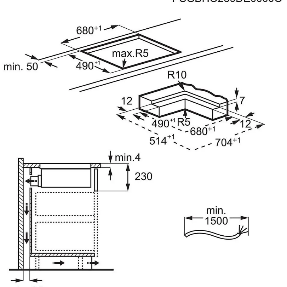 Outlet Induktioliesitaso liesituulettimella GCH74B01CB, 70cm, musta Keittotasot Liesituulettimella