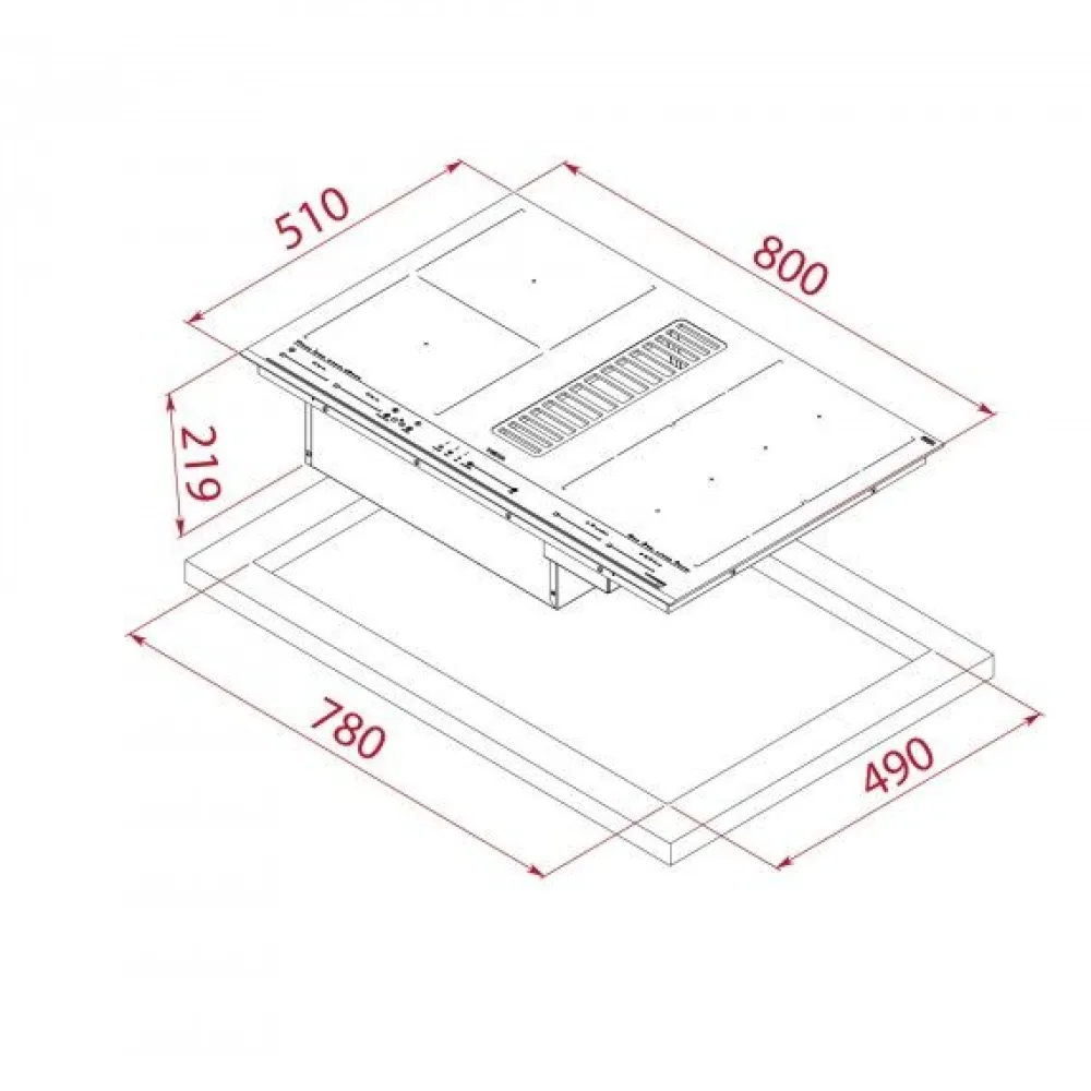Induktiotaso liesituulettimella AFF87601MSTBK, 800x510 mm, musta*Teka